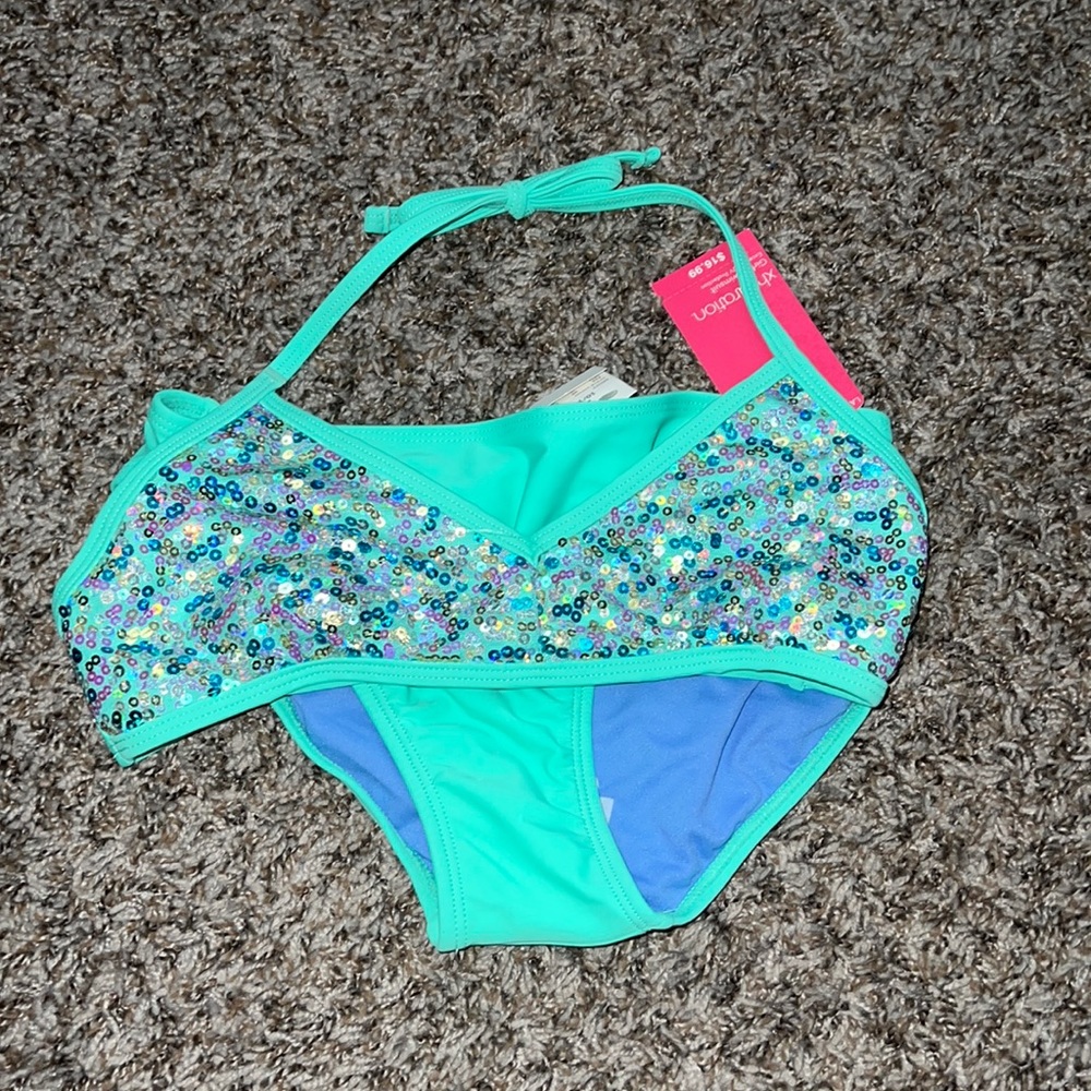 NWT sequin mint and blue bikini